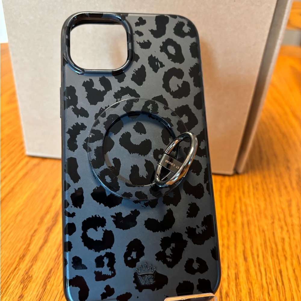 Velvet Caviar Black Leopard Phone Case with Ring Holder